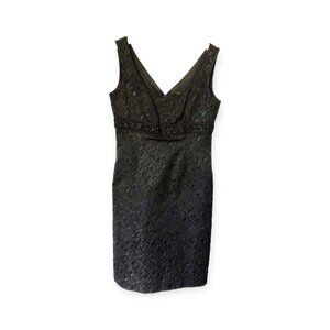 Tahari ASL Luxe black sleeveless brocade dress with beading detail size 6